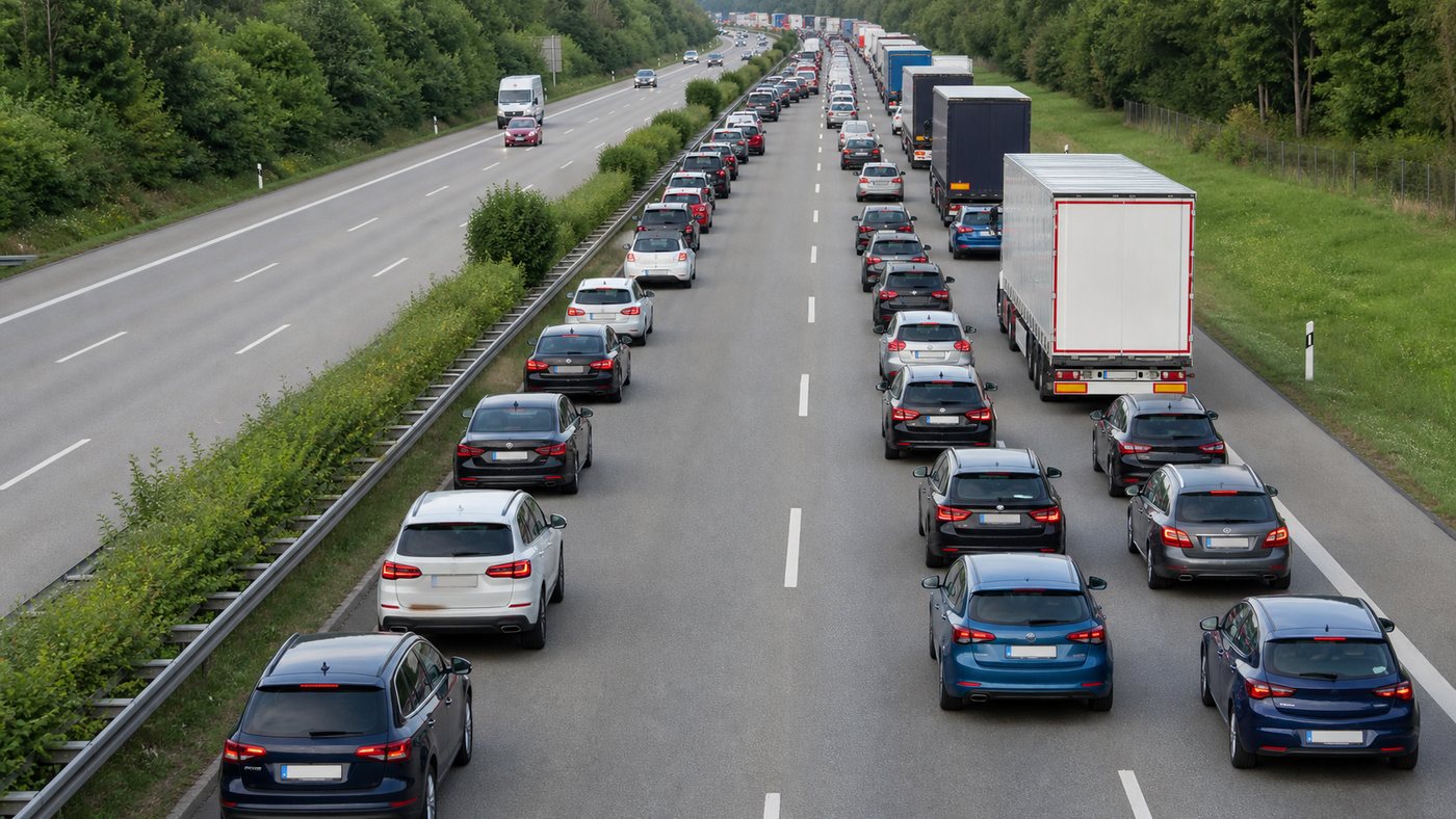 Autos bilden auf der Autobahn eine freie Rettungsgasse